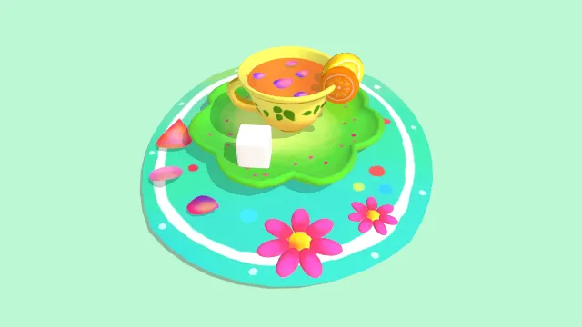 卡通风格水果茶有方糖茶杯饮品