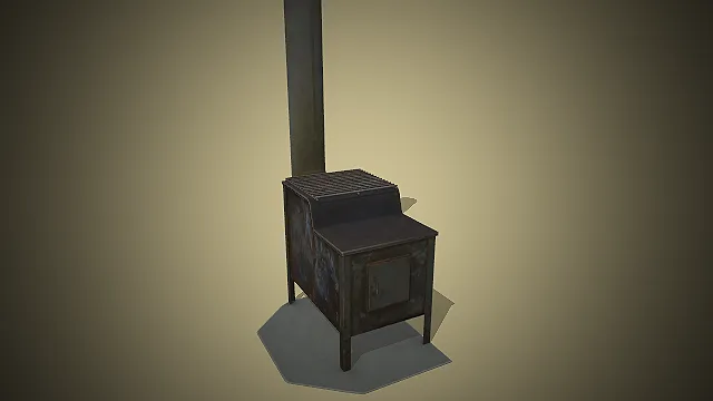 一个带有高耸烟囱和烧烤架的模型