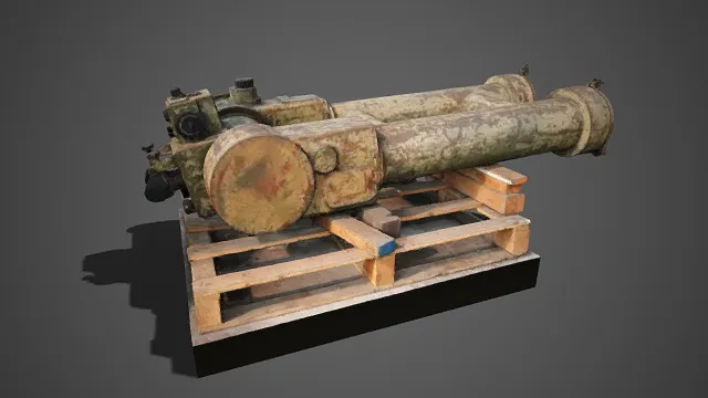 军用设备  管状金属结构  锈蚀纹理  沧桑质感  木质托盘  机械部件与旋钮