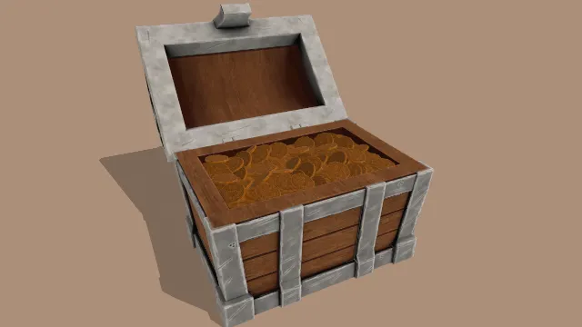 卡通风格化装满金币的宝箱打开动画模型