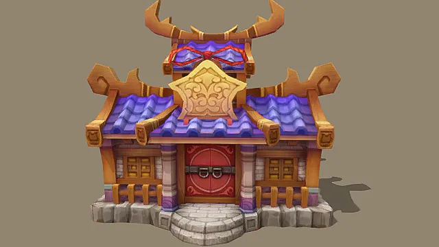  Q 版国风奇幻游戏妖灵吉瑞民居建筑模型