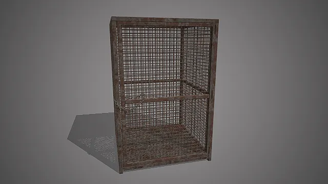 锈蚀金属网格笼  红棕锈迹  牢笼类装置  做旧工业