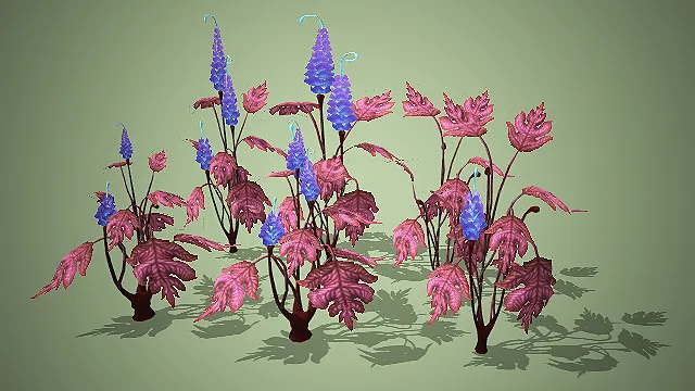 紫叶蓝穗装饰植物组合带异形花苞 3D 模型