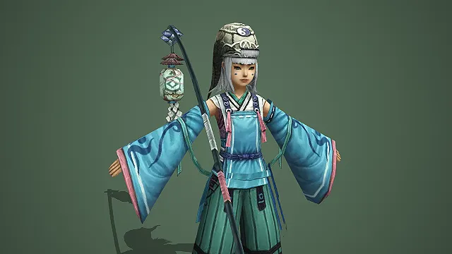 持招魂灯笼的蓝装阴阳师少女游戏 3D 模型