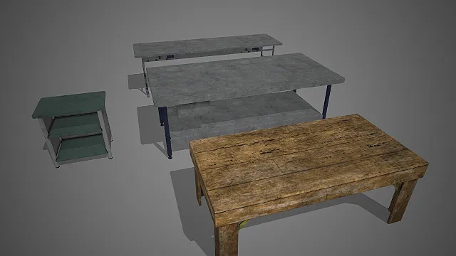 工业风桌椅组合  混凝土台面  游戏场景道具  工业复古家具