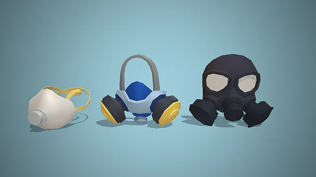 低模风格三款不同的3D防护面具模型