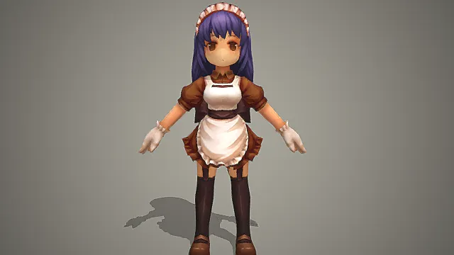Q 版女仆少女角色模型