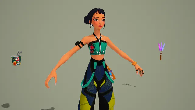 3D卡通风运动风少女与道具场景模型，创意设计（3D运动少女、卡通风格、活力时尚、运动主题、混搭元素）