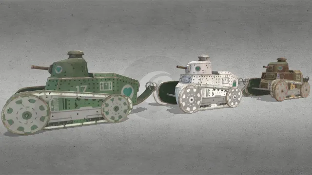 1920年代精致木制小孩玩具坦克模型组合