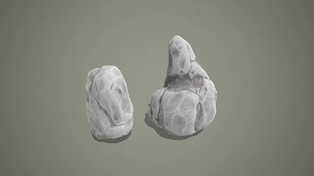 低多边形风格自然山石组 3D 模型 户外场景地形装饰搭建素材