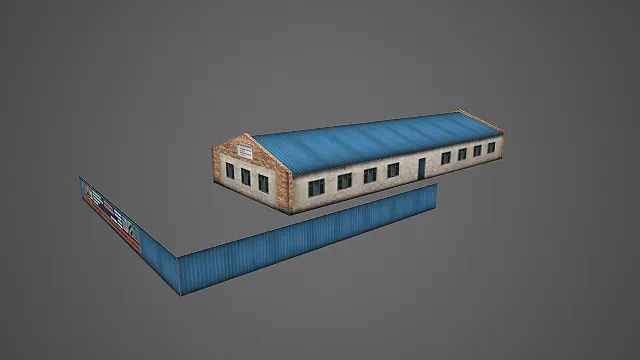 工业风厂房与围栏 3D 模型