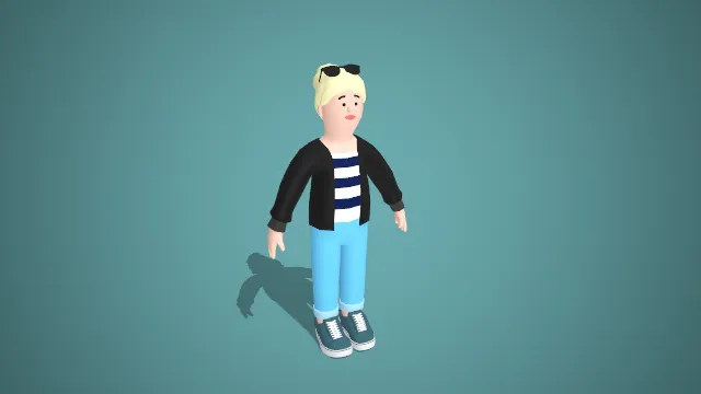 卡通金发女性角色 3D 模型条纹内搭款