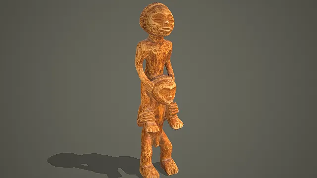 非洲部落风格人物驮持木雕造像 3D 模型
