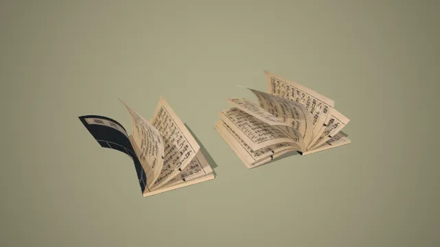 中式翻开线装古籍套装 3D 低多边形古风道具模型