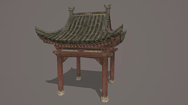 国风传统风格仿古四角亭模型 