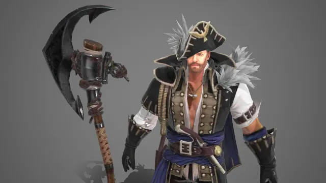 海盗元素  狂战士  羽饰三角帽  巨斧  海盗马甲  不羁  硬朗感  近战蛮力  冒险类游戏