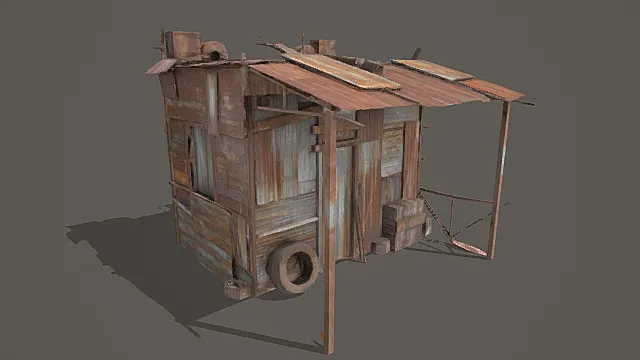 废土移动风金属板简易棚屋3D模型