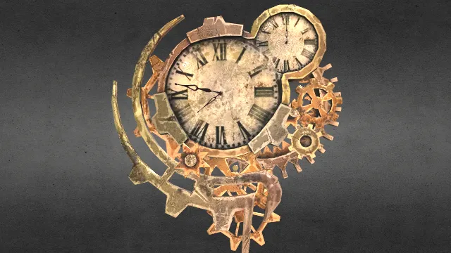 还可以动起来的破损的蒸汽朋克时钟