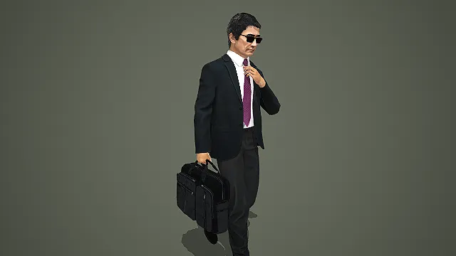 戴墨镜调领带的西装拎公文包男性行走人物模型