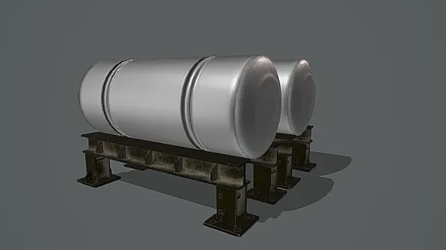复古工业风双罐支架储罐3D模型