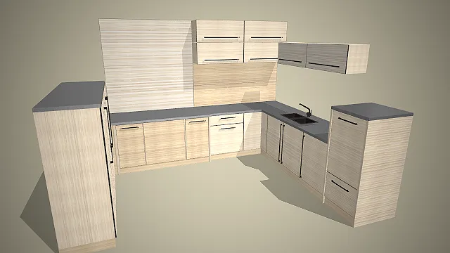 浅木纹橱柜  分层吊柜  现代简约风  转角设计