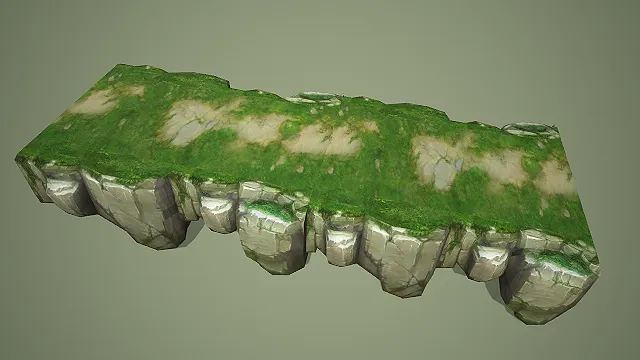卡通风格长条形藤蔓浮空崖台 3D 模型 游戏场景地形素材