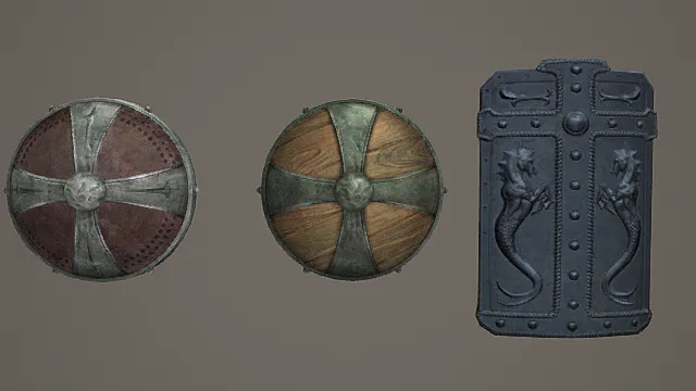 复古奇幻盾牌套装游戏武器3D模型 