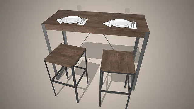 深棕色木纹  吧台家具  金属支架  工业风