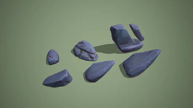 卡通风格低多边形岩石石块 3D 模型套装 深灰做旧款