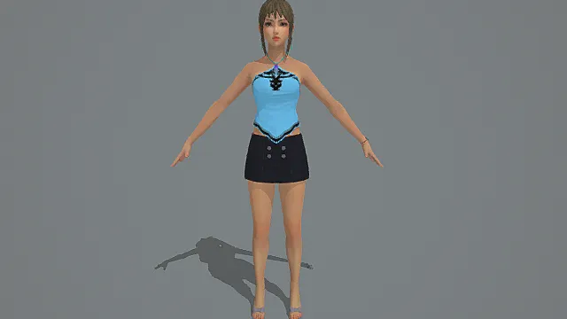 时尚蓝黑配色女性角色模型