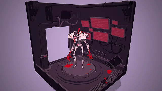 一个低多边形风格的站着机甲的3D科幻场景模型