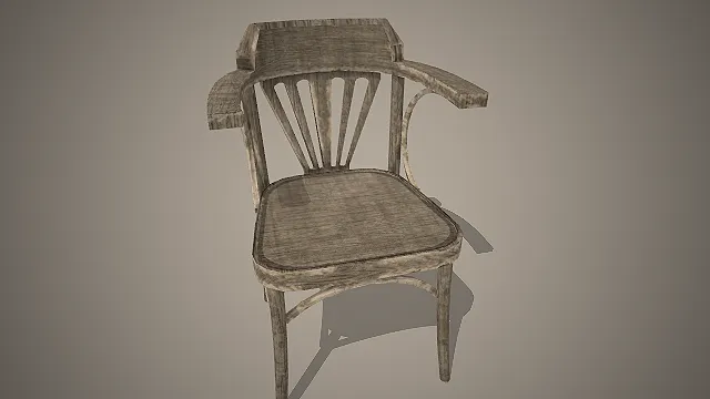 复古木质扶手椅  做旧磨损  老旧家具道具  经典座椅