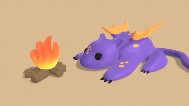 卡通风格可爱的龙火堆场景