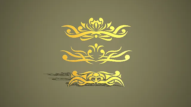 中式缠枝花纹饰组合 3D 低多边形国风装饰场景模型