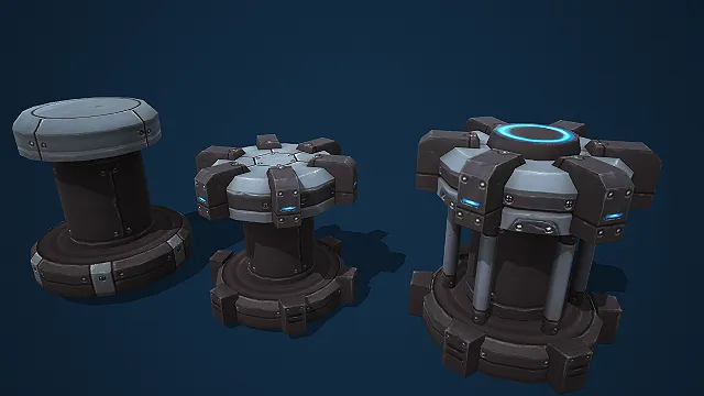 科幻风多形态机械立柱 3D 模型（三款套装）