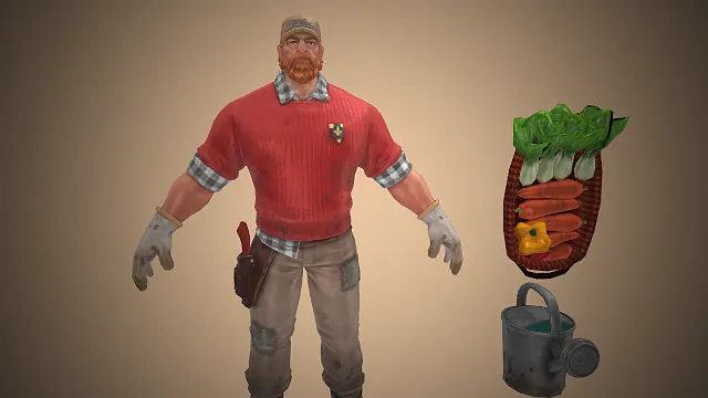废土农夫  农具工具包  3D 男性角色  蔬菜篮  工装裤