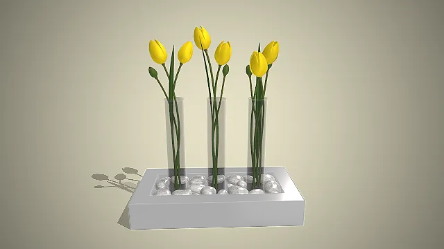 三联试管玻璃花器  郁金香花艺  鹅卵石  现代极简风