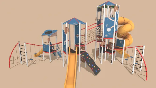 卡通风格低多边形儿童游乐场场景