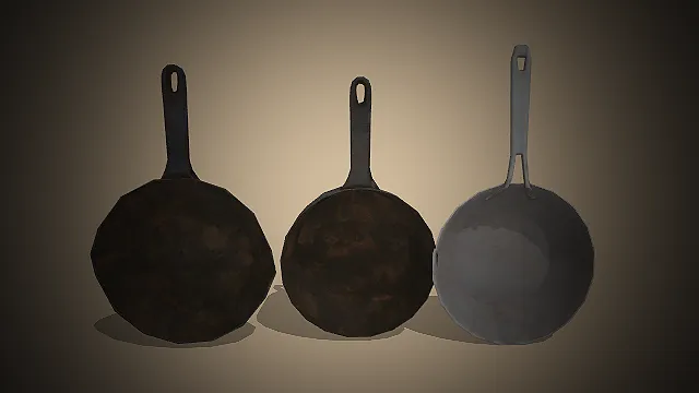 一组包含两个平底锅的模型