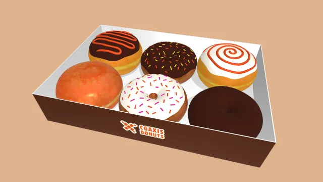 一个写实风格的常见美式甜点甜甜圈礼盒的3D模型