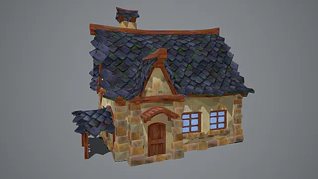 卡通风格奇幻乡村石木小屋3D模型