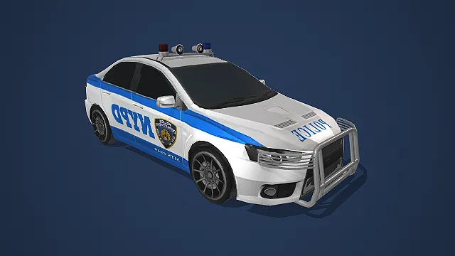 白蓝配色 NYPD 纽约警车带警灯前杠写实汽车模型