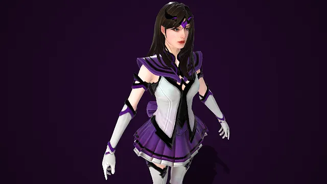 学院风  3D 模型  蝴蝶结短裙  紫黑配色  暗黑系尖饰  清新感  二次元游戏角色