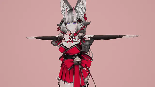 国风妖狐风红装兔耳少女角色3D模型