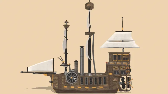 漂浮在云端的飞艇船运输工具动画