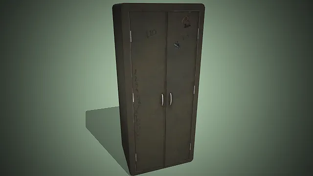 一个军绿色双门金属衣柜模型