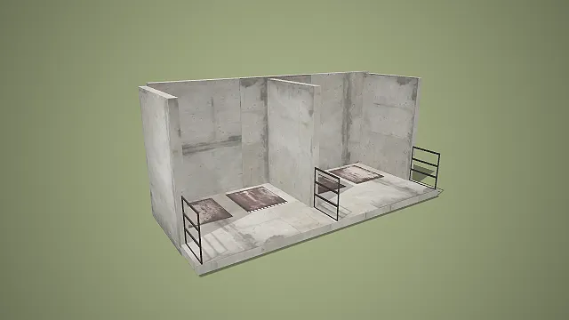 三隔间混凝土公厕平台 3D 低多边形市政场景模型