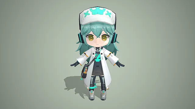 Q版角色  薄荷绿发  赛博朋克  机能风外套  潮流配饰