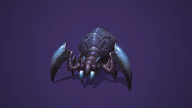 卡通 Q 版紫黑甲壳巨钳毒蜘蛛 3D 游戏怪物模型