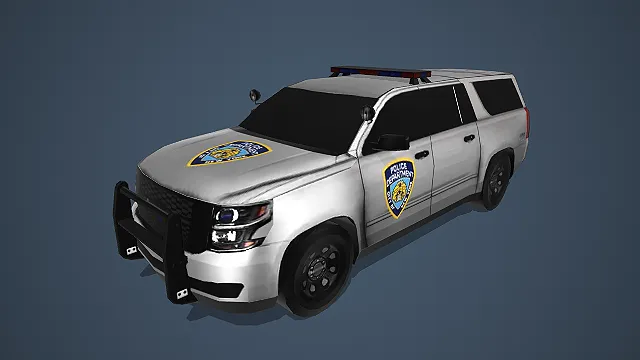 白色警用 SUV 带标识警灯写实汽车模型